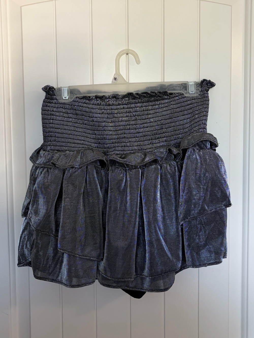 silver metallic smocked skirt